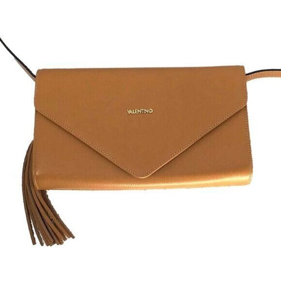 Valentino by Mario Valentino Shoulder Bag Removable Strap Clutch Tassel Pebbled - Picture 1 of 9